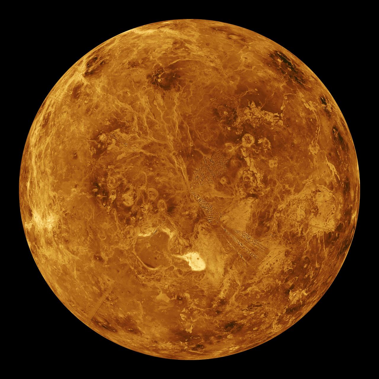 Magellan synthetic-aperture radar mosaic of Venus. NASA / JPL.