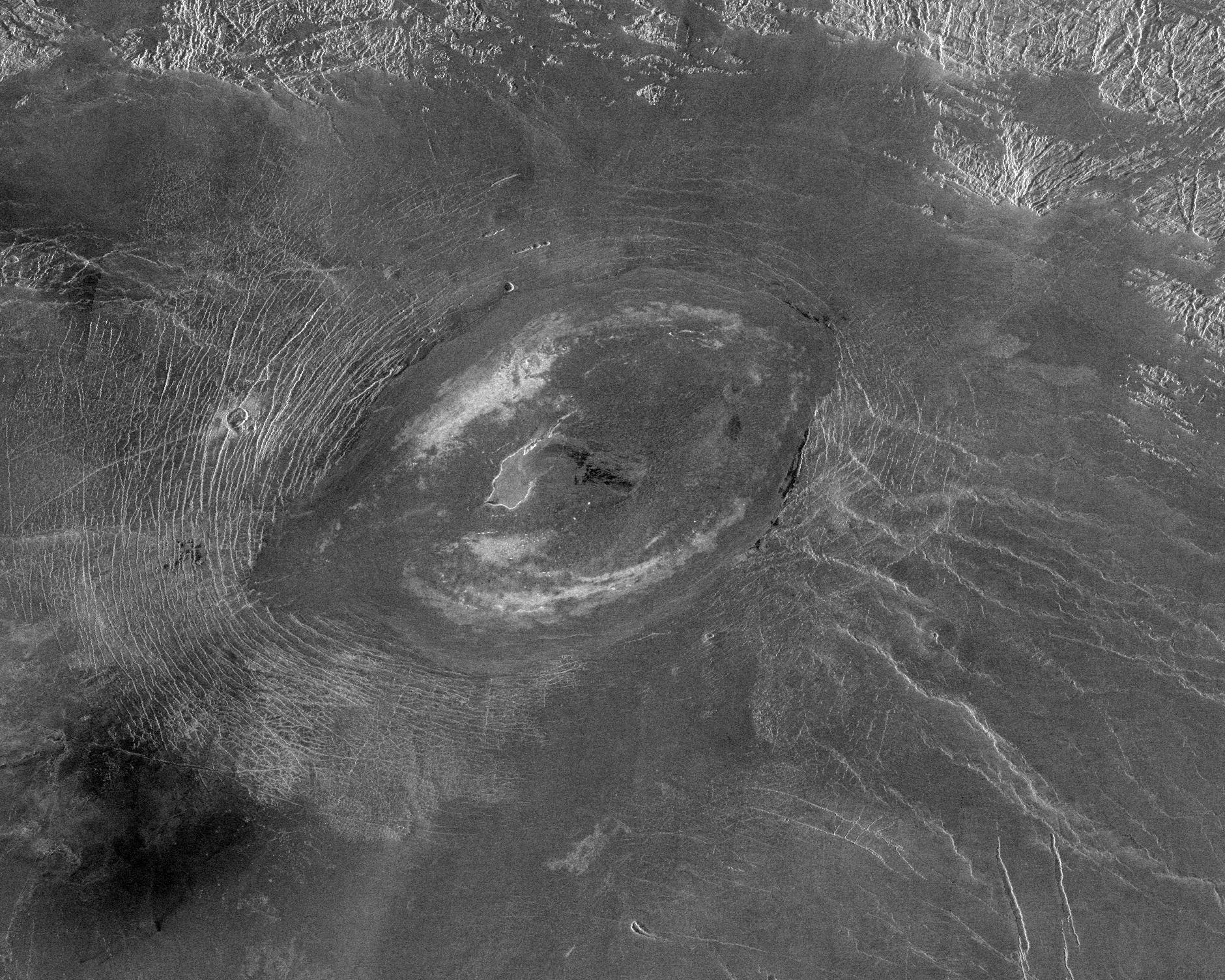 Sacajawea Patera. Magellan radar reconstruction, NASA / JPL.