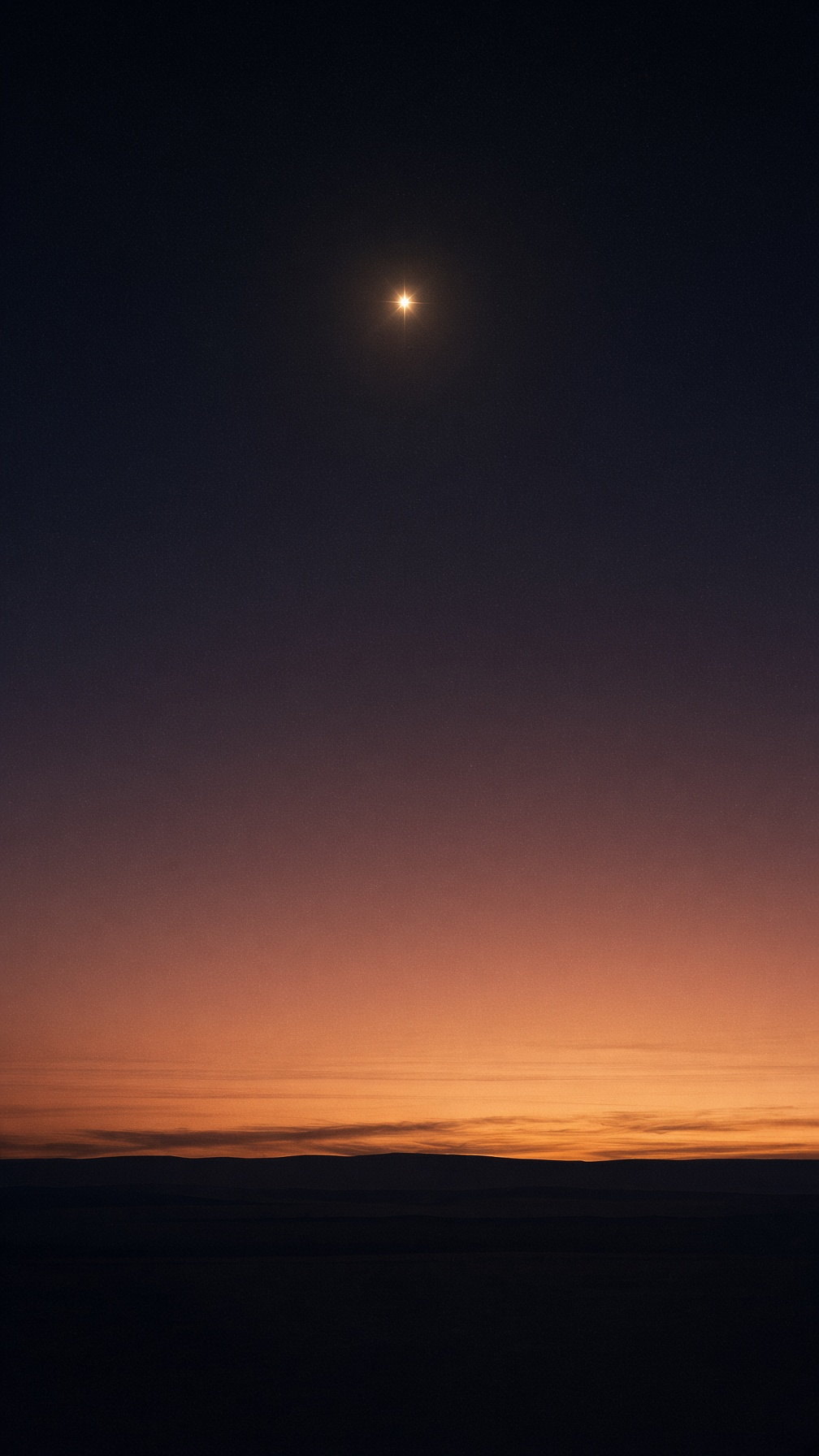 Interpretation of western dusk. One evening star above a dark land. Generated atmosphere, not a telescope frame.